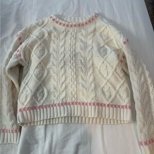 Edikted Cream Cable Knit Crewneck with Pink Trim